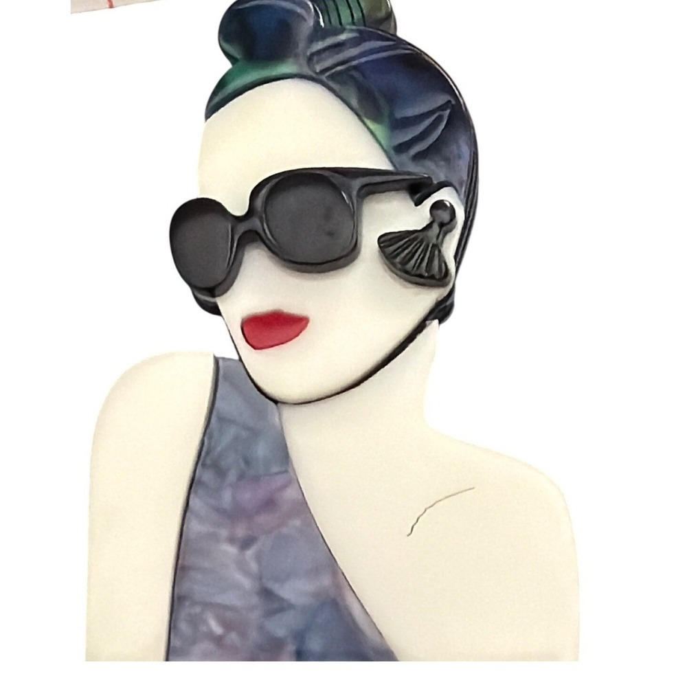 Layered Acrylic Resin Brooch Retro Glam Rockabilly Pinup Art Deco Statement Pin